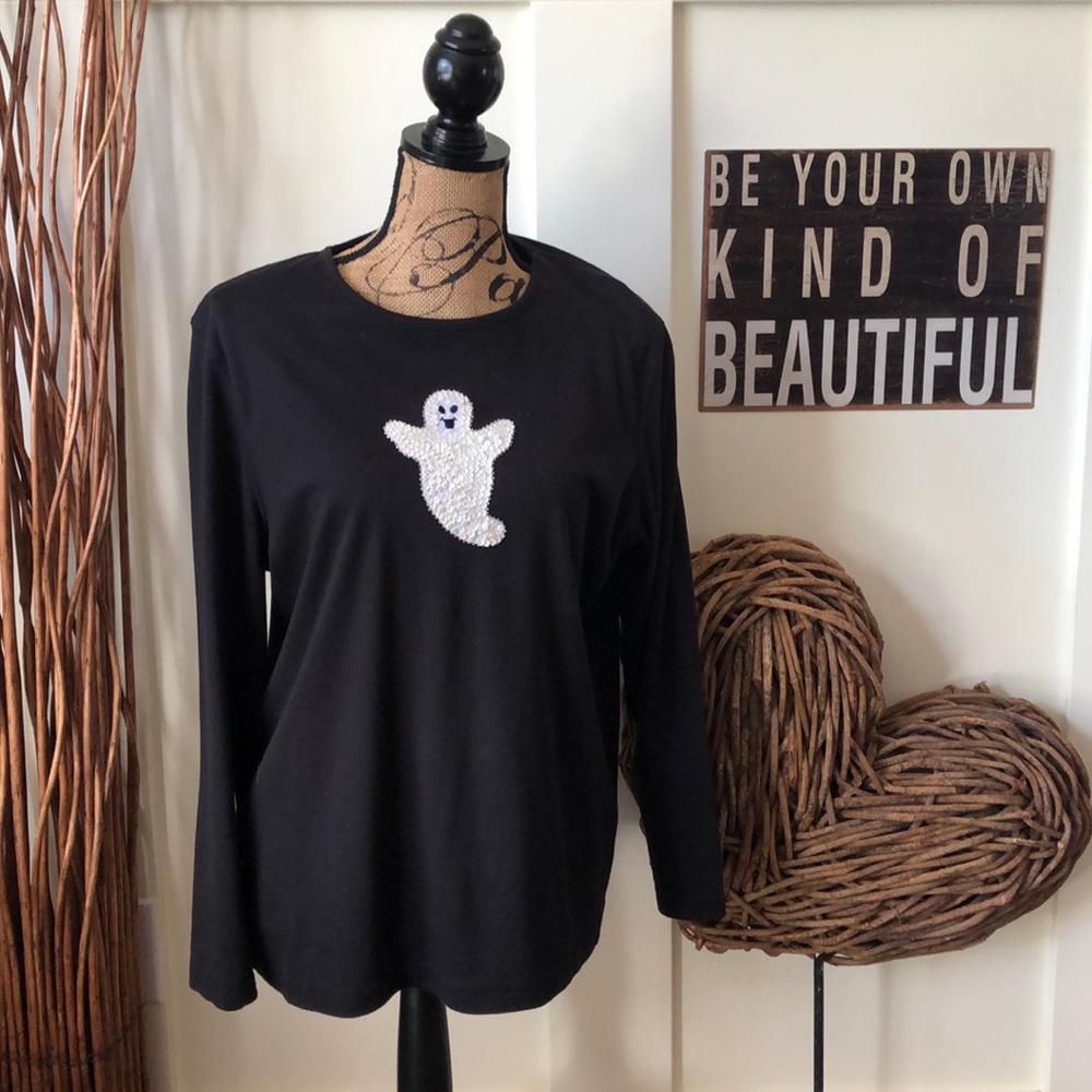 Halloween Designer Original Studio Treat Sequined Ghost Halloween Tee